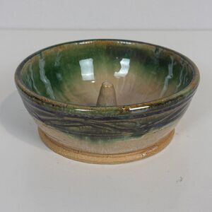 Handmade Green Glazed Pottery Apple Baker Signed 2014